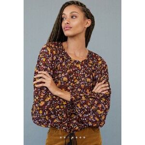 Women’s Anthropologie Black Floral Pauline Balloon Sleeved Blouse XS Tassle